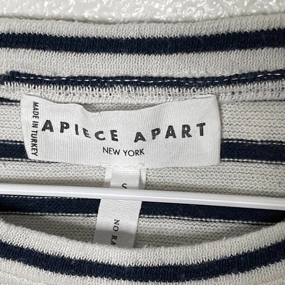 Apiece Apart | Easy Pocket Tee Striped Crop T-Shirt in Navy Cream - Picture 6 of 7